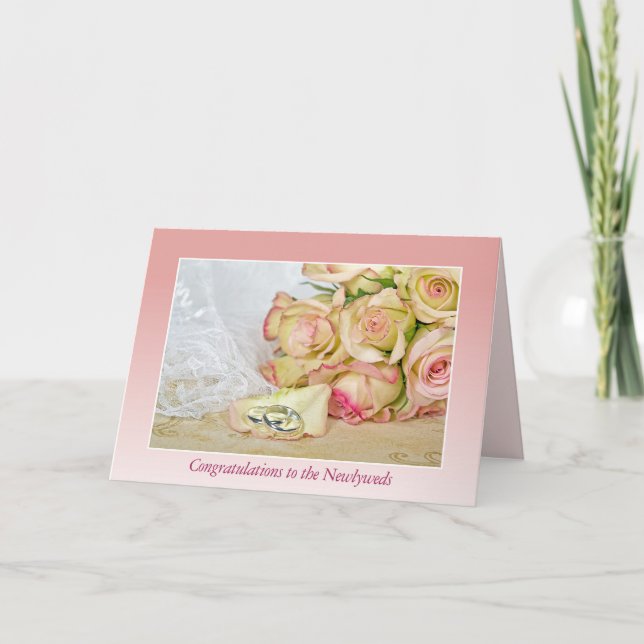 Wedding Rings on Rose Petal  Card (Front)