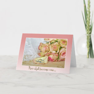 Wedding Rings On Rose Petal Card