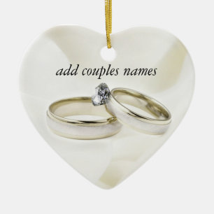 Wedding Rings on Satin Ceramic Tree Decoration