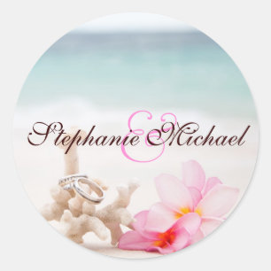 Wedding Rings On The Beach Round Sticker