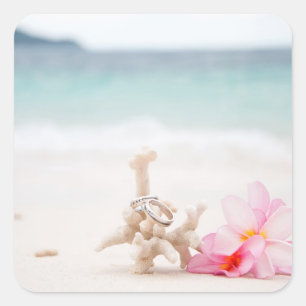 Wedding Rings On The Beach Square Sticker