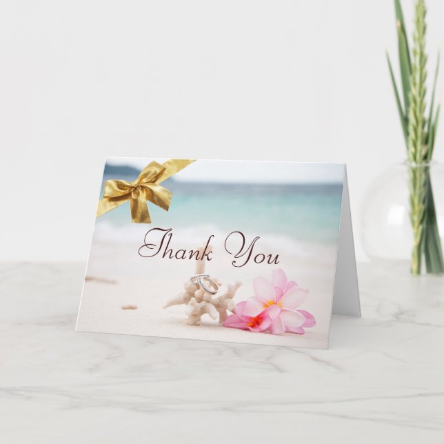 Wedding Rings On The Beach Thank You Card (Front)