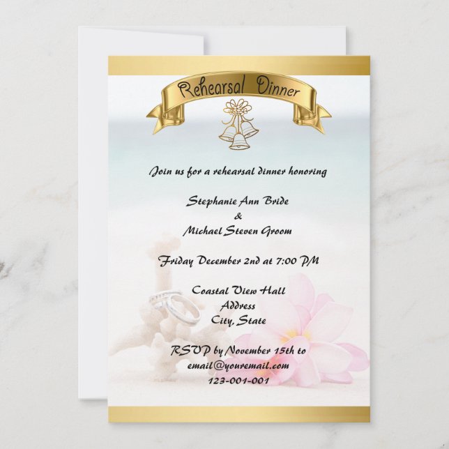 Wedding Rings On The Beach Wedding Rehearsal Card (Front)