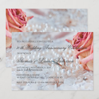 Wedding Rings Pearls 30th Wedding Anniversary Invitation