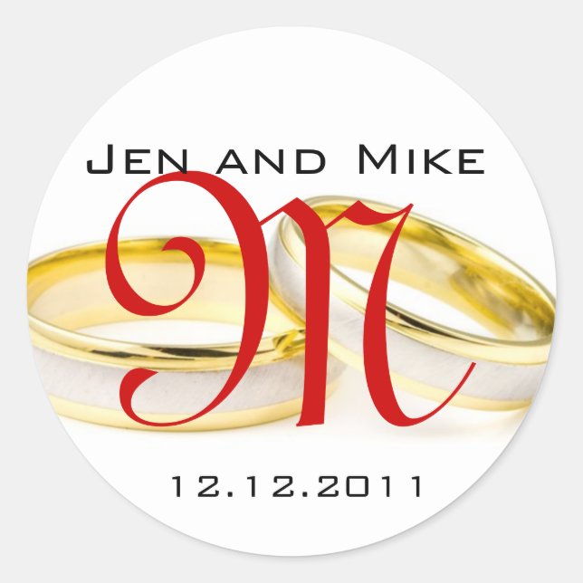 Wedding Rings Save the Date Monogram Stickers (Front)