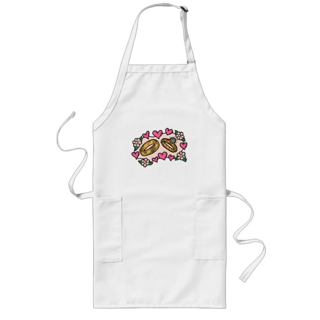 Wedding Rings Surrounded By Hearts Long Apron (Front)