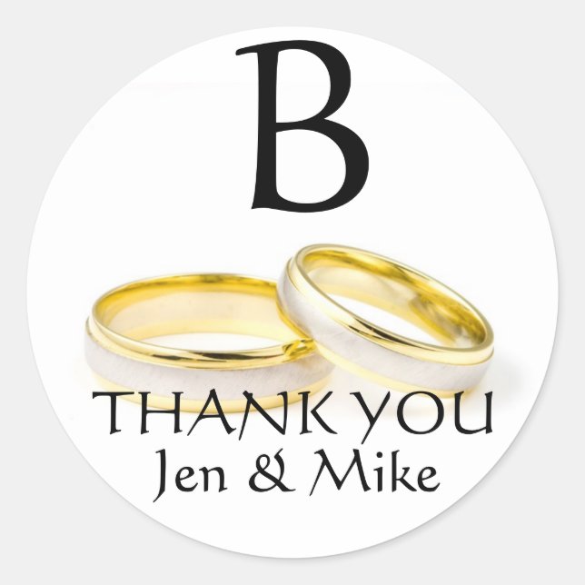 Wedding Rings Thank You Favour Sticker Monogram A (Front)
