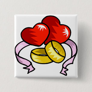 Wedding Rings Under Heart 15 Cm Square Badge