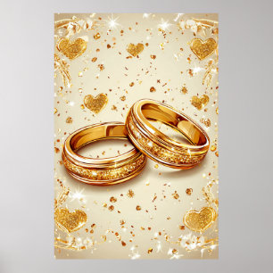 Wedding Rings with Golden Hearts Romantic Love 💍 Poster