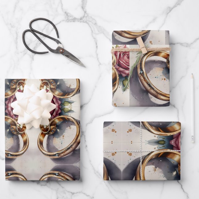 Wedding Rings Wrapping Paper Sheet (Front)