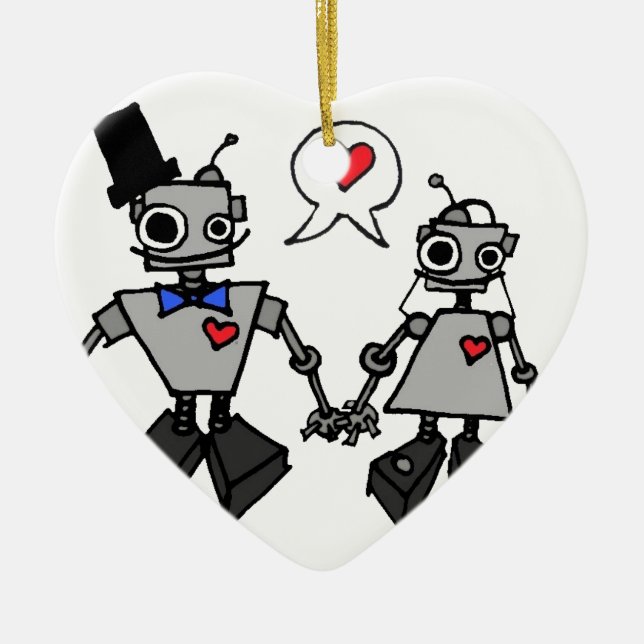 Wedding robots ceramic tree decoration (Front)
