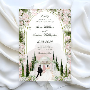 Wedding Romantic watercolor floral arch Invitation