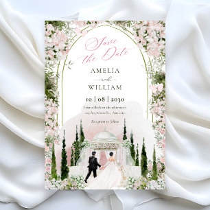 Wedding Romantic watercolor floral arch Save The Date