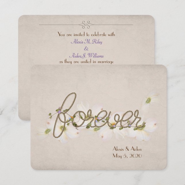 wedding rope forever with flowers invitation (Front/Back)