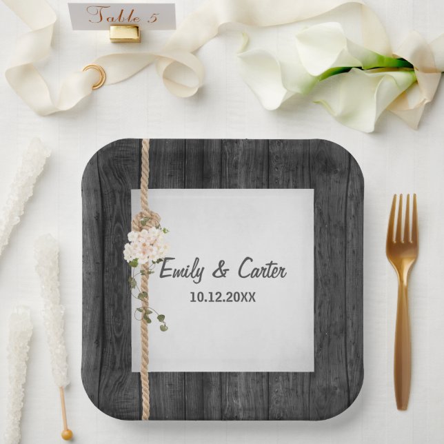 Wedding Rope Knot On Barn Wood  Paper Plate (Wedding)