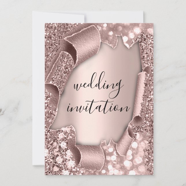 Wedding Rose 3D Effect Blush Glitter Invitation (Front)