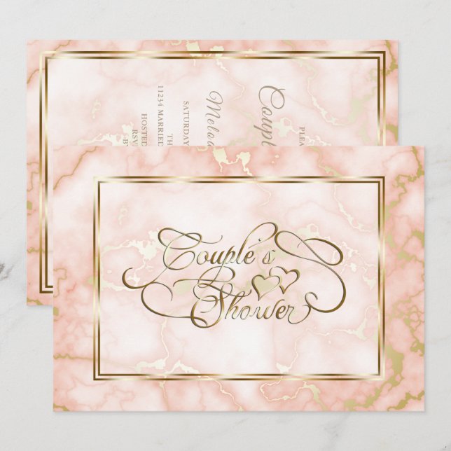 Wedding Rose and Gold Marble Ornate Calligraphy Invitation (Front/Back)