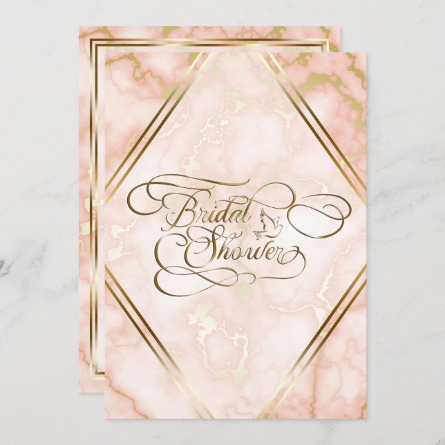 Wedding Rose and Gold Marble Ornate Calligraphy Invitation (Front/Back)