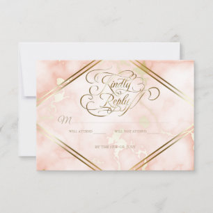 Wedding Rose and Gold Marble Ornate Calligraphy RSVP Card