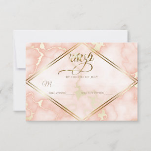 Wedding Rose and Gold Marble Ornate Calligraphy RSVP Card