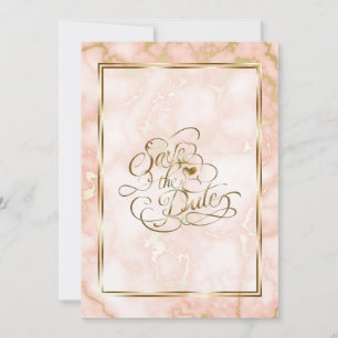 Wedding Rose and Gold Marble Ornate Calligraphy Save The Date
