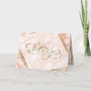 Wedding Rose and Gold Marble Ornate Calligraphy Thank You Card
