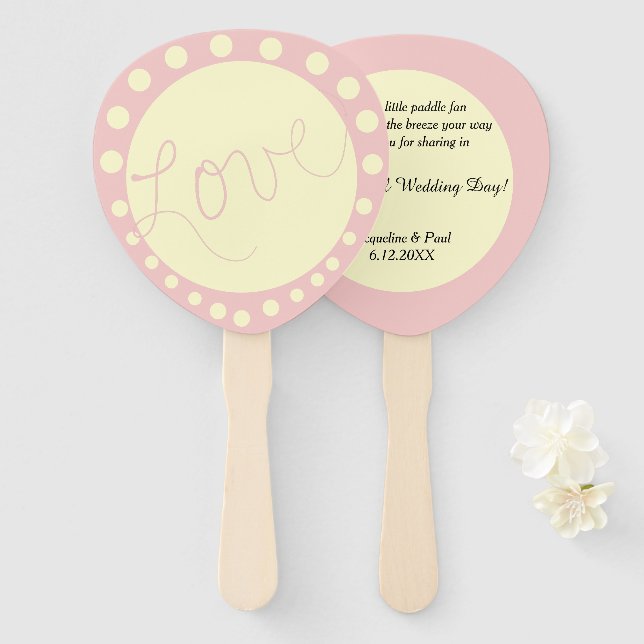 Wedding Rose Cream Polka Dots Personalized Hand Fan (Front and Back)