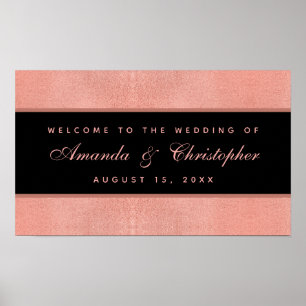Wedding Rose Gold Black Pink Script Welcome Sign