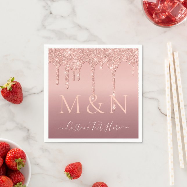 Wedding Rose Gold Blush Glitter Text Name Napkins (Insitu)