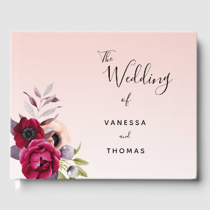 Wedding rose gold blush pink burgundy florals guest book