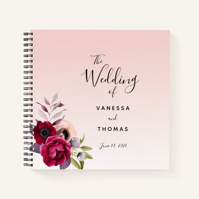 Wedding rose gold blush pink florals guest book (Front)