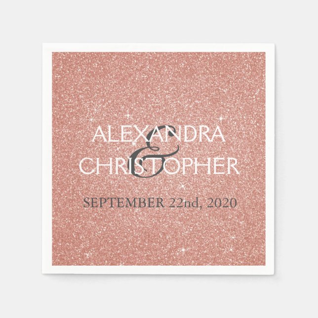 Wedding Rose Gold Blush Pink Glitter Napkins (Front)