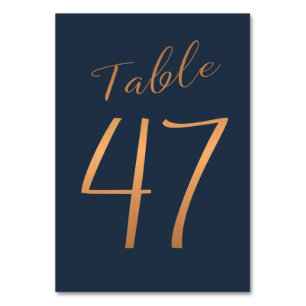 Wedding rose gold copper glitter navy table number