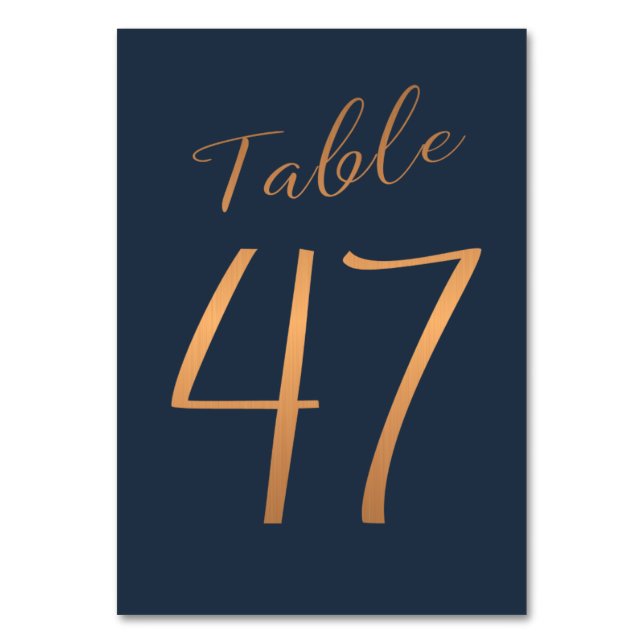 Wedding rose gold copper glitter navy table number (Front)