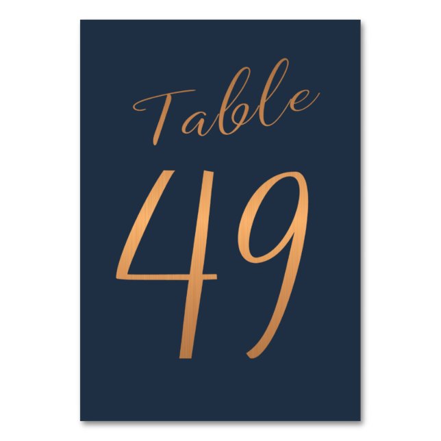 Wedding rose gold copper glitter navy table number (Front)