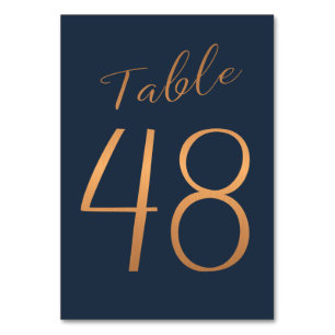 Wedding rose gold copper glitter navy table number