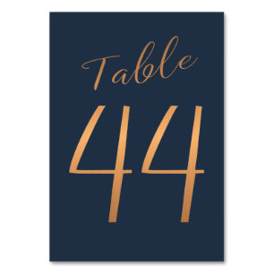 Wedding rose gold copper glitter navy table number