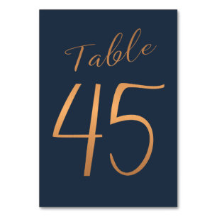 Wedding rose gold copper glitter navy table number