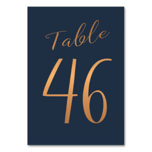 Wedding rose gold copper glitter navy table number