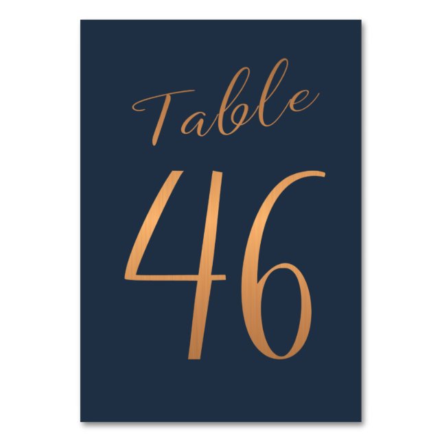 Wedding rose gold copper glitter navy table number (Front)