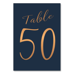 Wedding rose gold copper glitter navy table number