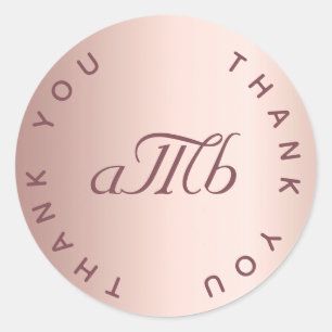 Wedding rose gold couple monogram thank you classic round sticker