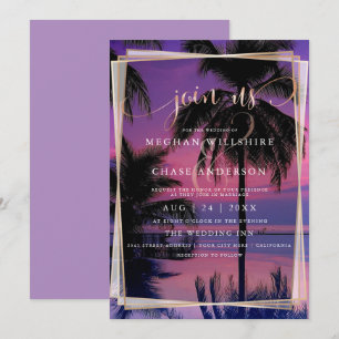 Wedding Rose Gold Exotic Tropical Night Beach Invitation