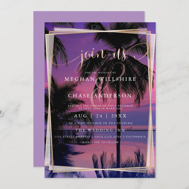 Wedding Rose Gold | Exotic Tropical Night Beach Invitation (Front/Back)