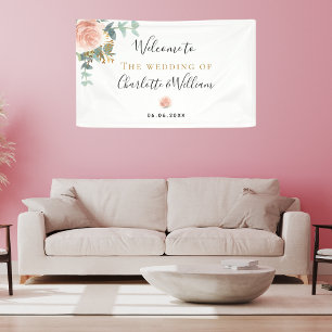 Wedding rose gold floral eucalyptus elegant  banner