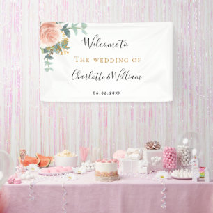Wedding rose gold floral eucalyptus elegant banner