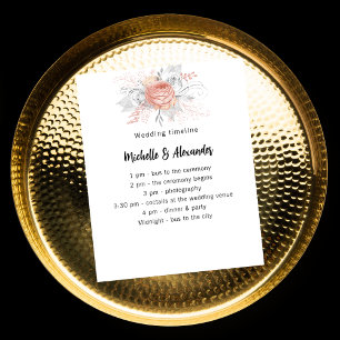 Wedding rose gold florals white program timeline
