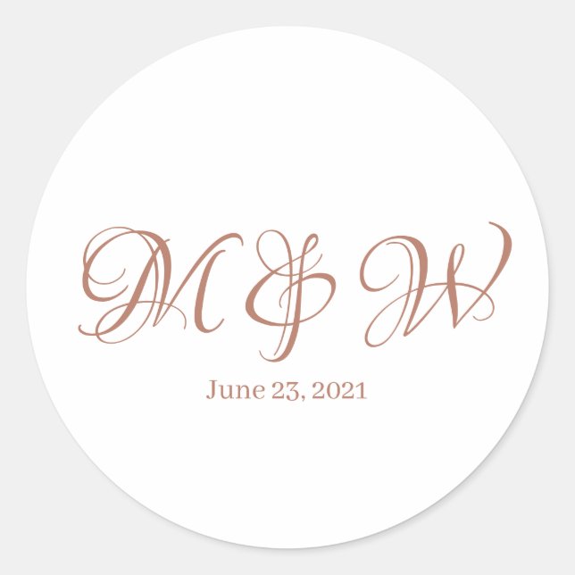 Wedding rose gold script monogram elegant custom  classic round sticker (Front)