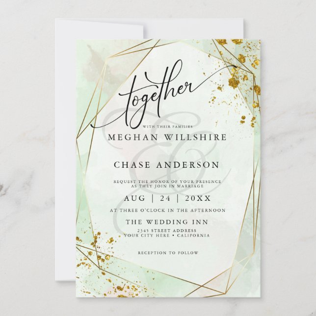 WEDDING | Rose Mint Gold Dappled Watercolor  (Front)