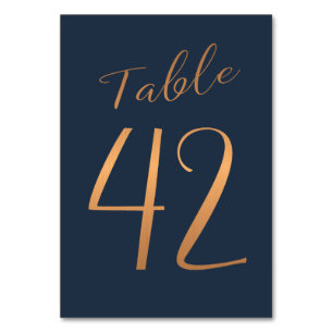 Wedding rosegold glitter navy elegant table number